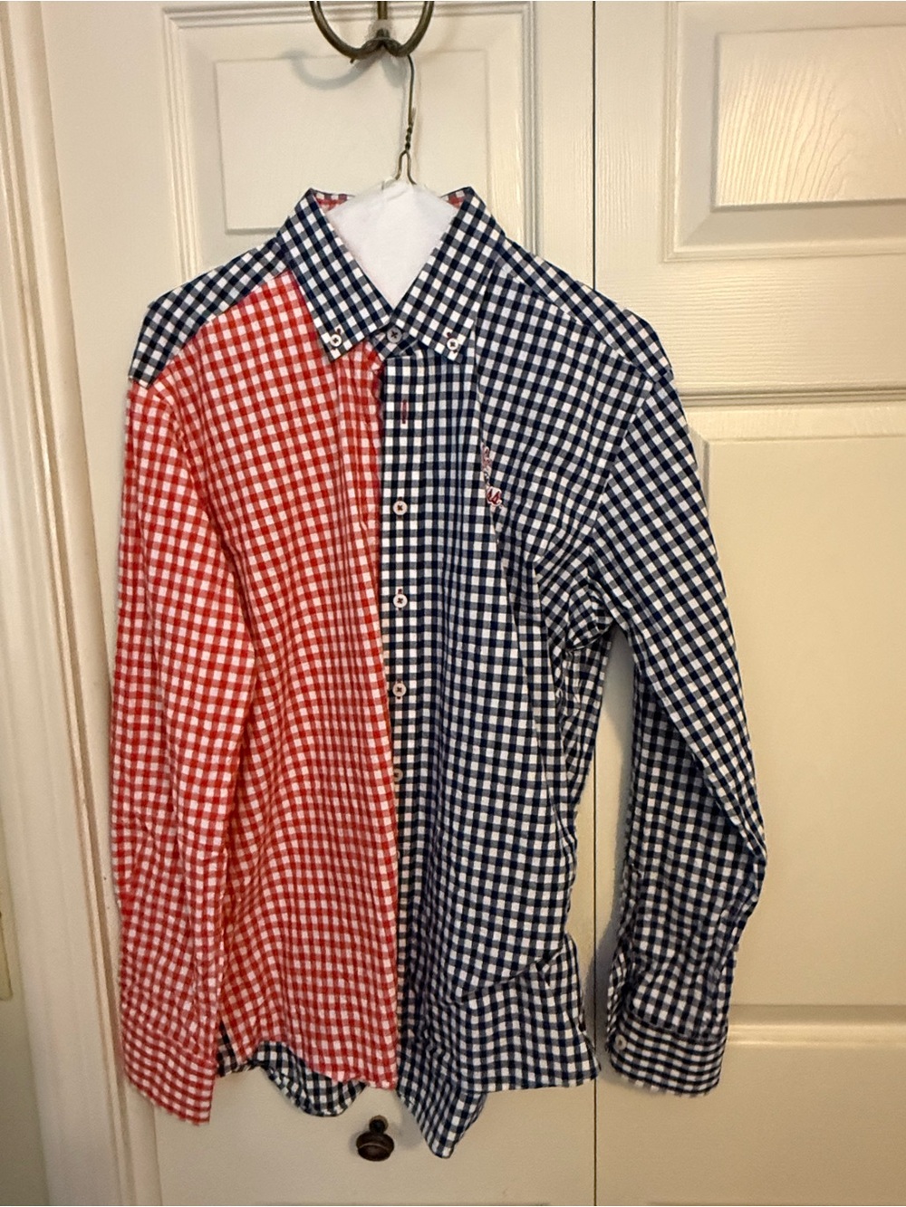 Men's Split Gingham Button-Down Shirt - Red & Navy Ole Miss
